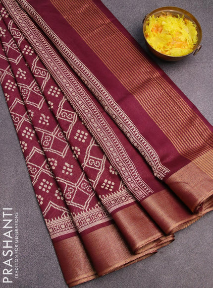 Bhagalpuri saree deep maroon with allover bandhani prints and zari woven border - {{ collection.title }} by Prashanti Sarees