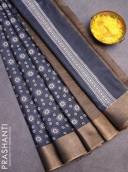 Bhagalpuri saree elephant grey with allover butta prints and zari woven border - {{ collection.title }} by Prashanti Sarees