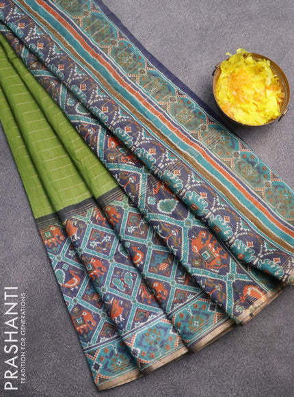 Bhagalpuri saree green and blue with allover prints & zari strips and long patola printed border - {{ collection.title }} by Prashanti Sarees