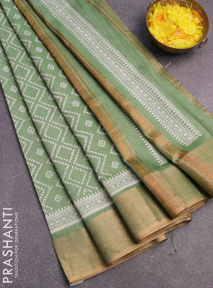 Bhagalpuri saree green shade with allover bandhani prints and zari woven border - {{ collection.title }} by Prashanti Sarees