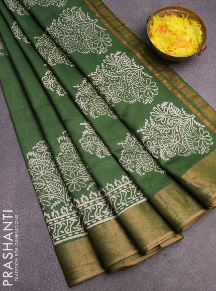 Bhagalpuri saree green with butta prints and zari woven border - {{ collection.title }} by Prashanti Sarees