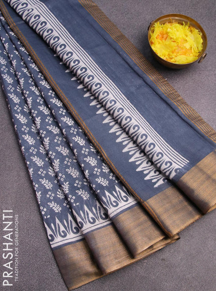 Bhagalpuri saree grey with allover prints and zari woven border - {{ collection.title }} by Prashanti Sarees