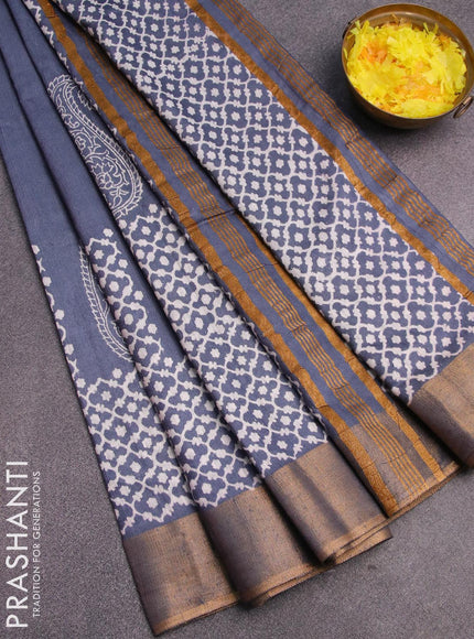 Bhagalpuri saree grey with paisley butta prints and zari woven border - {{ collection.title }} by Prashanti Sarees