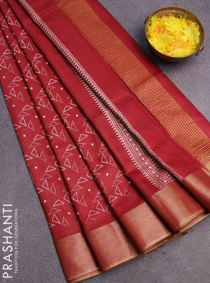 Bhagalpuri saree maroon with allover geometric prints and zari woven border - {{ collection.title }} by Prashanti Sarees