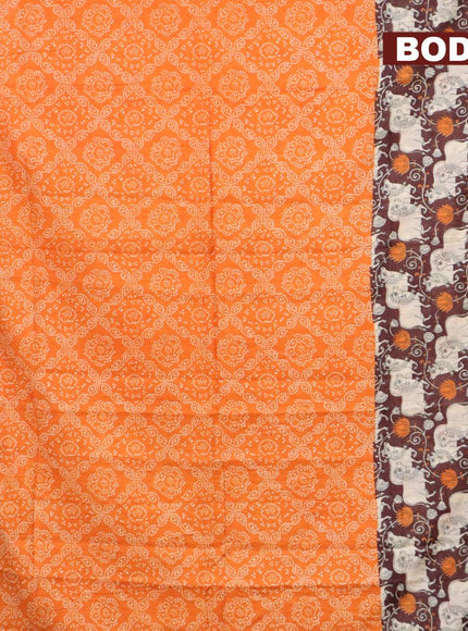 Bhagalpuri saree orange and brown with allover bandhani prints and long pichwai printed zari woven border - {{ collection.title }} by Prashanti Sarees