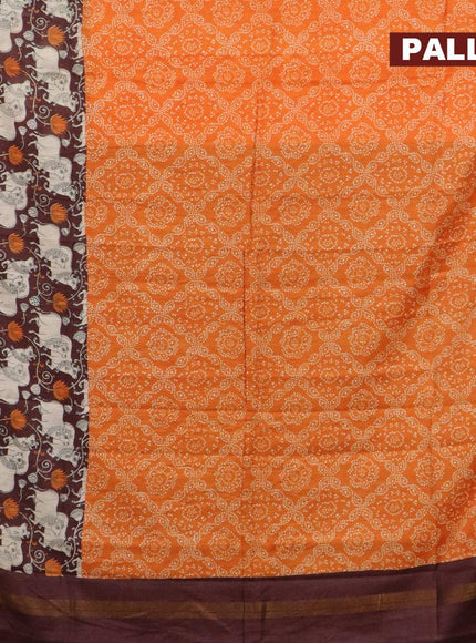 Bhagalpuri saree orange and brown with allover bandhani prints and long pichwai printed zari woven border - {{ collection.title }} by Prashanti Sarees