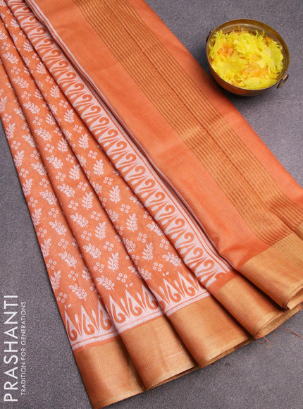 Bhagalpuri saree orange shade with allover prints and zari woven border - {{ collection.title }} by Prashanti Sarees