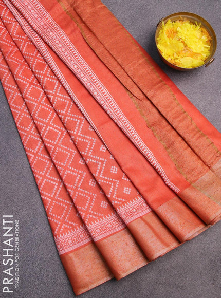 Bhagalpuri saree orange with allover bandhani prints and zari woven border - {{ collection.title }} by Prashanti Sarees