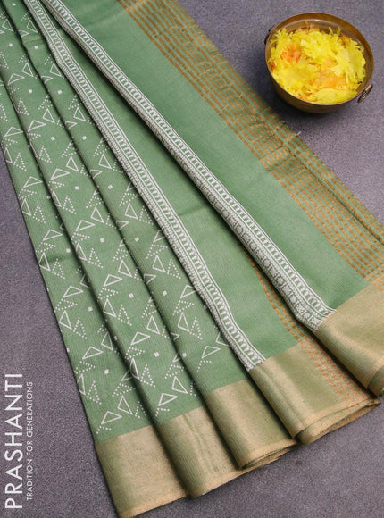 Bhagalpuri saree pastel green with allover geometric prints and zari woven border - {{ collection.title }} by Prashanti Sarees