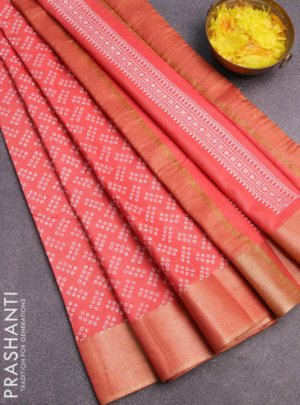 Bhagalpuri saree peach orange shade with allover bandhani prints and zari woven border - {{ collection.title }} by Prashanti Sarees