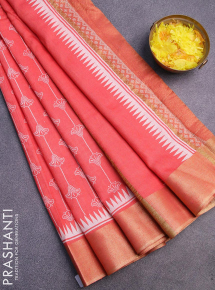 Bhagalpuri saree peach orange shade with allover prints and zari woven border - {{ collection.title }} by Prashanti Sarees