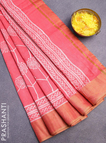 Bhagalpuri saree peach pink shade with butta prints and zari woven border - {{ collection.title }} by Prashanti Sarees