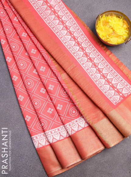 Bhagalpuri saree peach shade with allover geometric prints and zari woven border - {{ collection.title }} by Prashanti Sarees