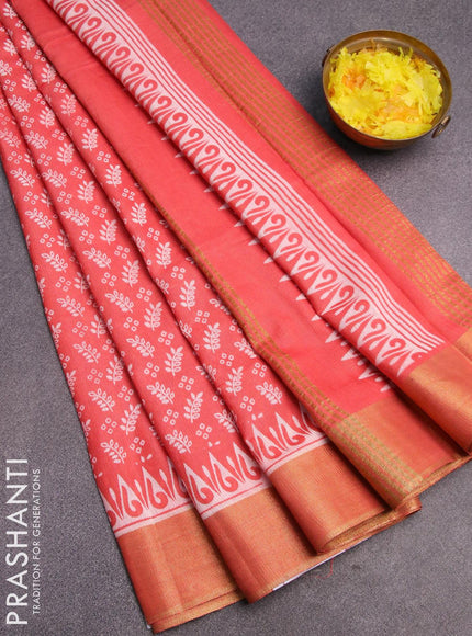 Bhagalpuri saree peach shade with allover prints and zari woven border - {{ collection.title }} by Prashanti Sarees