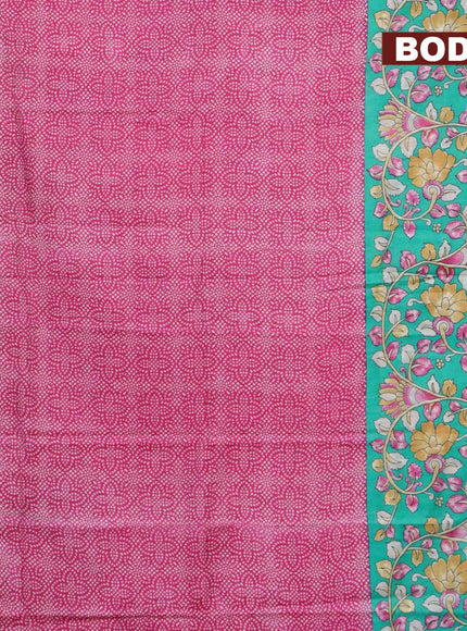 Bhagalpuri saree pink and teal green with allover bandhani prints and long kalamkari printed zari border - {{ collection.title }} by Prashanti Sarees