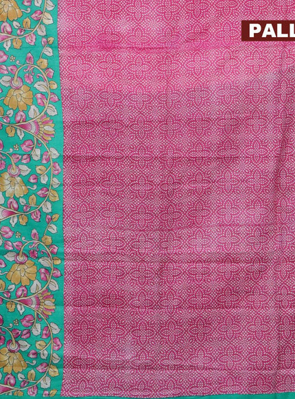 Bhagalpuri saree pink and teal green with allover bandhani prints and long kalamkari printed zari border - {{ collection.title }} by Prashanti Sarees