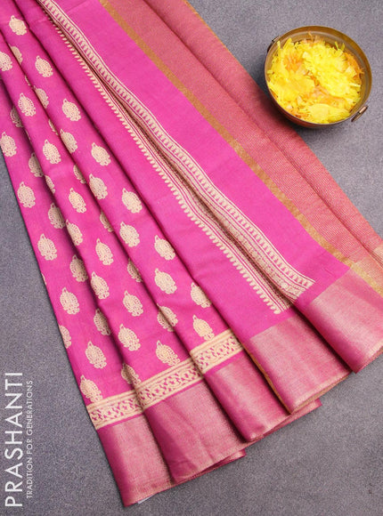 Bhagalpuri saree pink with allover butta prints and zari woven border - {{ collection.title }} by Prashanti Sarees