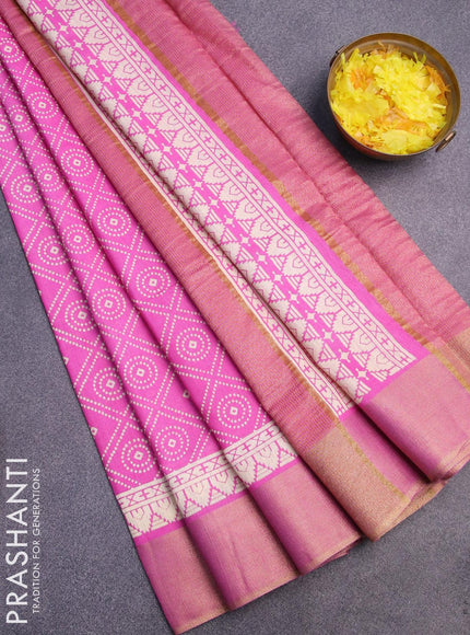 Bhagalpuri saree pink with allover geometric prints and zari woven border - {{ collection.title }} by Prashanti Sarees