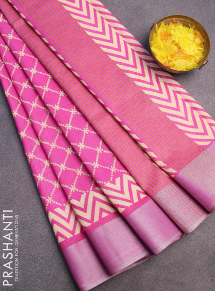 Bhagalpuri saree pink with allover prints and silver zari woven border - {{ collection.title }} by Prashanti Sarees