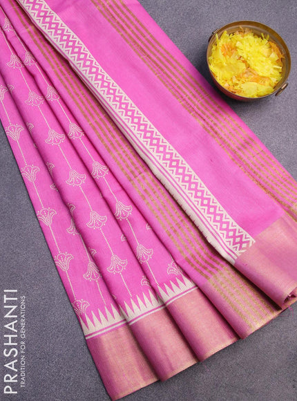 Bhagalpuri saree pink with allover prints and zari woven border - {{ collection.title }} by Prashanti Sarees