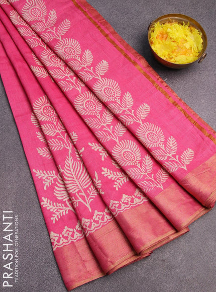 Bhagalpuri saree pink with leaf butta prints and zari woven border - {{ collection.title }} by Prashanti Sarees