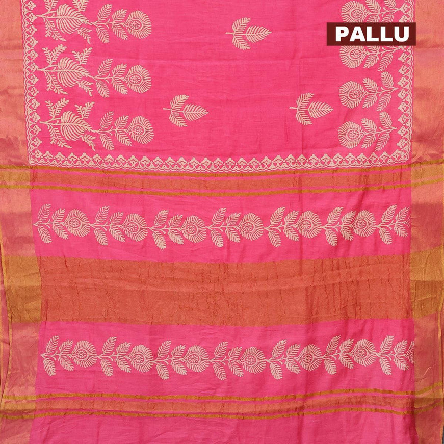 Bhagalpuri saree pink with leaf butta prints and zari woven border - {{ collection.title }} by Prashanti Sarees