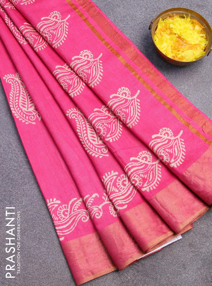 Bhagalpuri saree pink with paisley butta prints and silver zari woven border - {{ collection.title }} by Prashanti Sarees