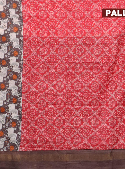 Bhagalpuri saree red and brown with allover bandhani prints and long pichwai printed zari woven border - {{ collection.title }} by Prashanti Sarees