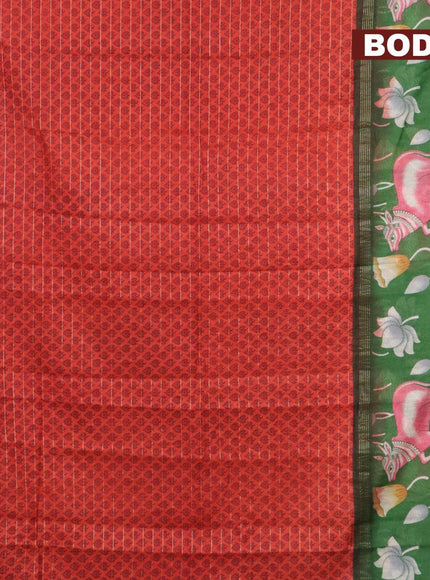 Bhagalpuri saree red and green with allover prints & zari stripes pattern and pichwai printed border - {{ collection.title }} by Prashanti Sarees