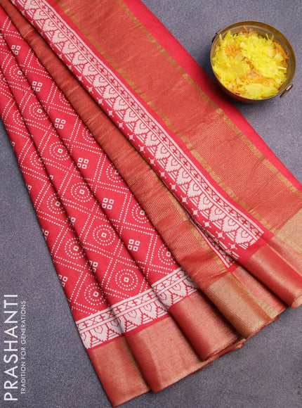 Bhagalpuri saree red with allover geometric prints and zari woven border - {{ collection.title }} by Prashanti Sarees