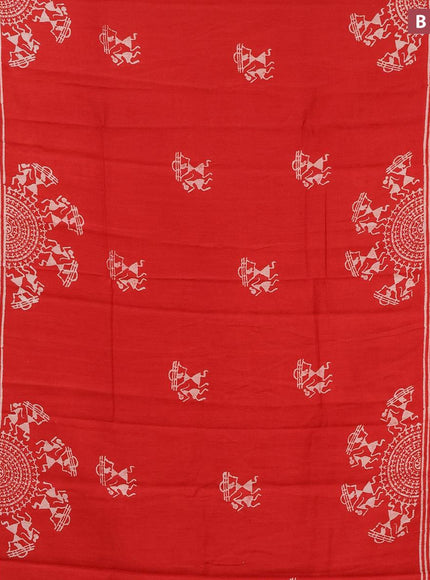 Bhagalpuri saree red with warli butta prints and zari woven border - {{ collection.title }} by Prashanti Sarees