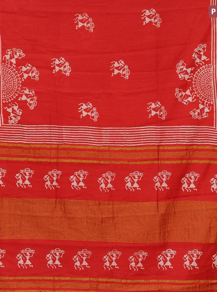 Bhagalpuri saree red with warli butta prints and zari woven border - {{ collection.title }} by Prashanti Sarees