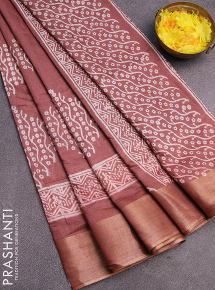 Bhagalpuri saree rosy brown with butta prints and zari woven border - {{ collection.title }} by Prashanti Sarees