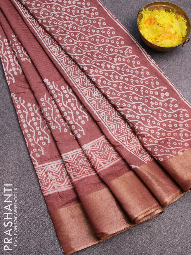 Bhagalpuri saree rosy brown with butta prints and zari woven border - {{ collection.title }} by Prashanti Sarees