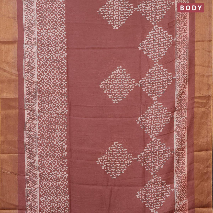 Bhagalpuri saree rosy brown with butta prints and zari woven border - {{ collection.title }} by Prashanti Sarees