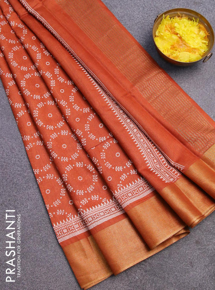 Bhagalpuri saree rust orange with allover butta prints and zari woven border - {{ collection.title }} by Prashanti Sarees