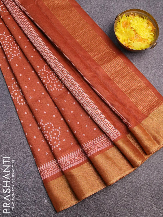 Bhagalpuri saree rust shade with allover bandhani prints and zari woven border - {{ collection.title }} by Prashanti Sarees