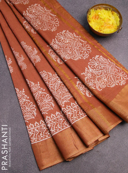 Bhagalpuri saree rust shade with butta prints and zari woven border - {{ collection.title }} by Prashanti Sarees