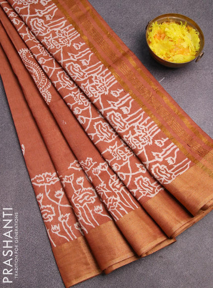 Bhagalpuri saree rust shade with paisley butta prints and zari woven border - {{ collection.title }} by Prashanti Sarees