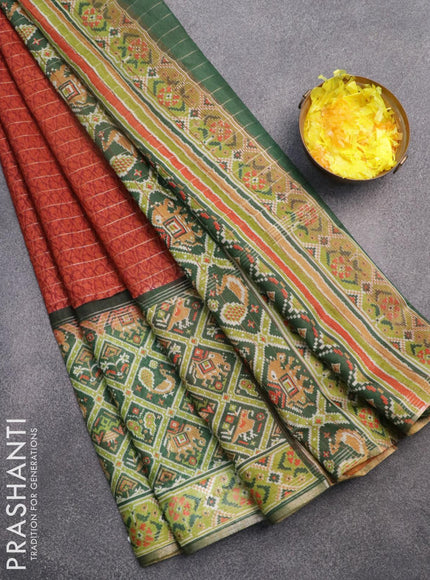 Bhagalpuri saree rustic orange and green with allover prints & zari strips and long patola printed border - {{ collection.title }} by Prashanti Sarees