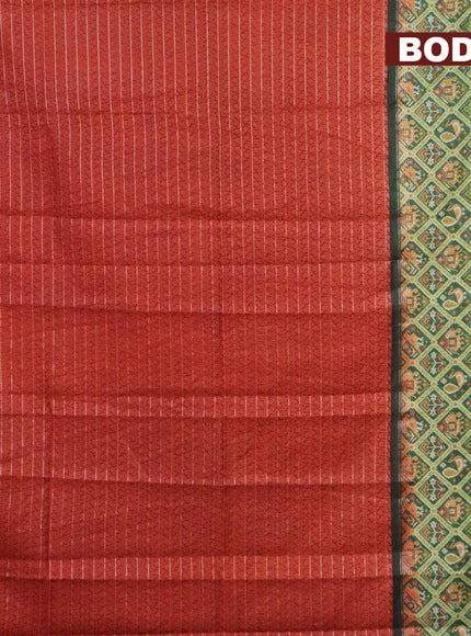 Bhagalpuri saree rustic orange and green with allover prints & zari strips and long patola printed border - {{ collection.title }} by Prashanti Sarees