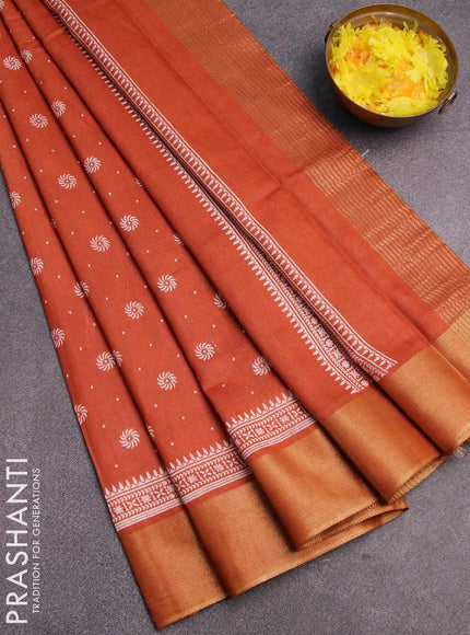 Bhagalpuri saree rustic orange with allover butta prints and zari woven border - {{ collection.title }} by Prashanti Sarees