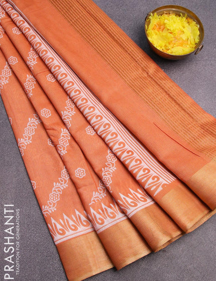 Bhagalpuri saree rustic orange with allover prints and zari woven border - {{ collection.title }} by Prashanti Sarees