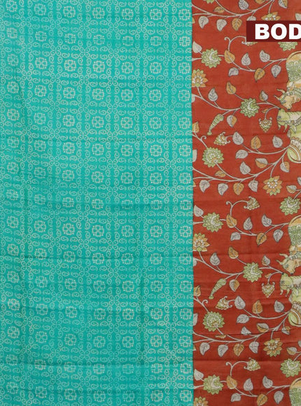 Bhagalpuri saree teal blue and rust orange with allover bandhani prints and long pichwai printed zari woven border - {{ collection.title }} by Prashanti Sarees