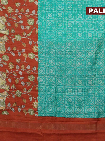 Bhagalpuri saree teal blue and rust orange with allover bandhani prints and long pichwai printed zari woven border - {{ collection.title }} by Prashanti Sarees