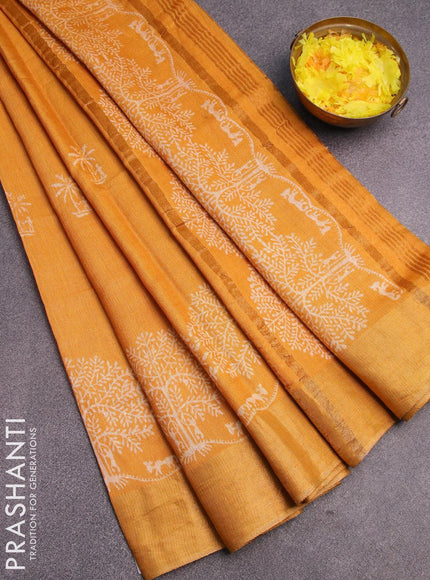 Bhagalpuri saree yellow with butta prints and zari woven border - {{ collection.title }} by Prashanti Sarees