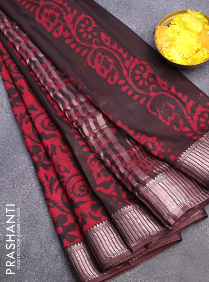 Binny silk saree black and brown with allover batik prints and zari woven border - {{ collection.title }} by Prashanti Sarees