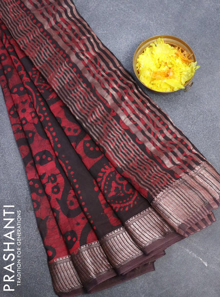 Binny Silk saree black and maroon with allover batik prints and zari woven border - {{ collection.title }} by Prashanti Sarees