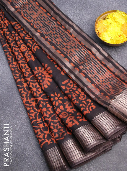 Binny silk saree black with allover batik prints and zari woven border - {{ collection.title }} by Prashanti Sarees