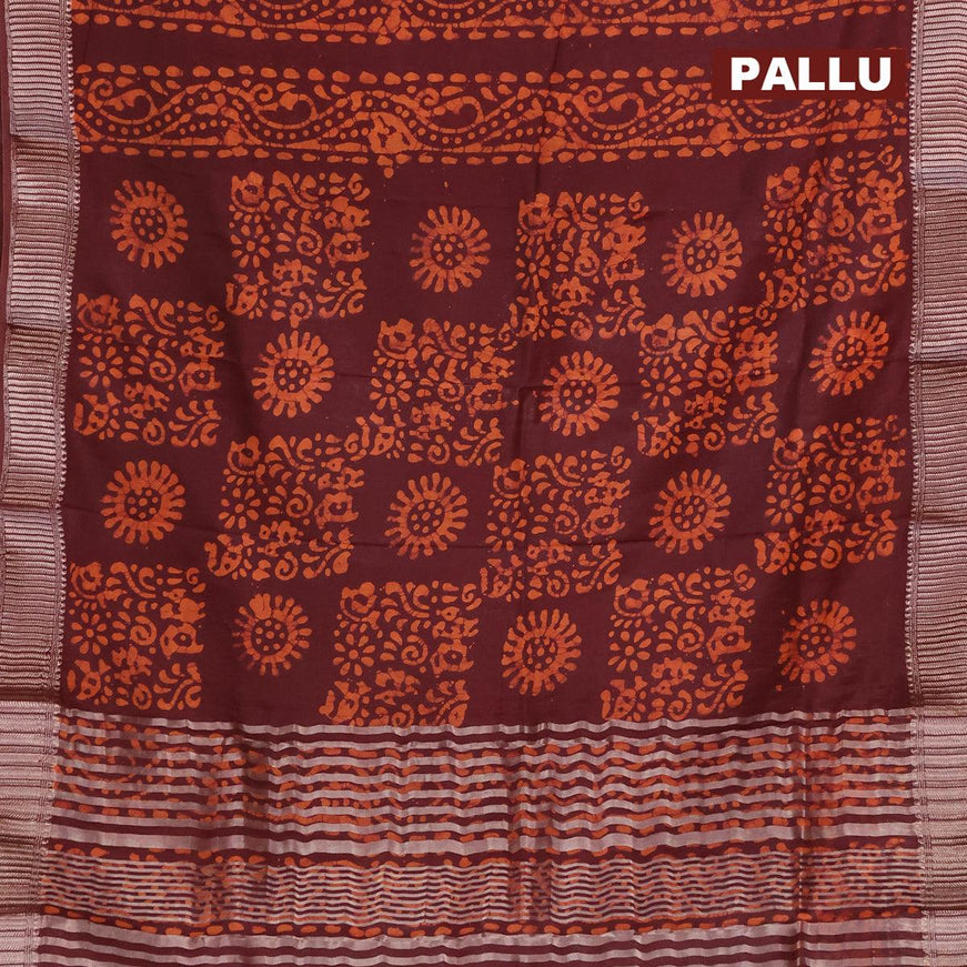 Binny silk saree brown shade with allover batik prints and zari woven border - {{ collection.title }} by Prashanti Sarees